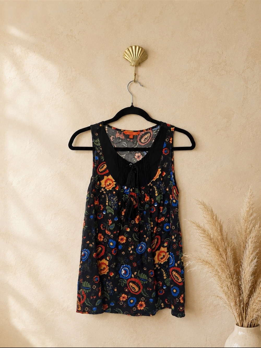 Modcloth Black Floral Paisley Sleeveless Tank Top Eclectic Artsy Style Size S